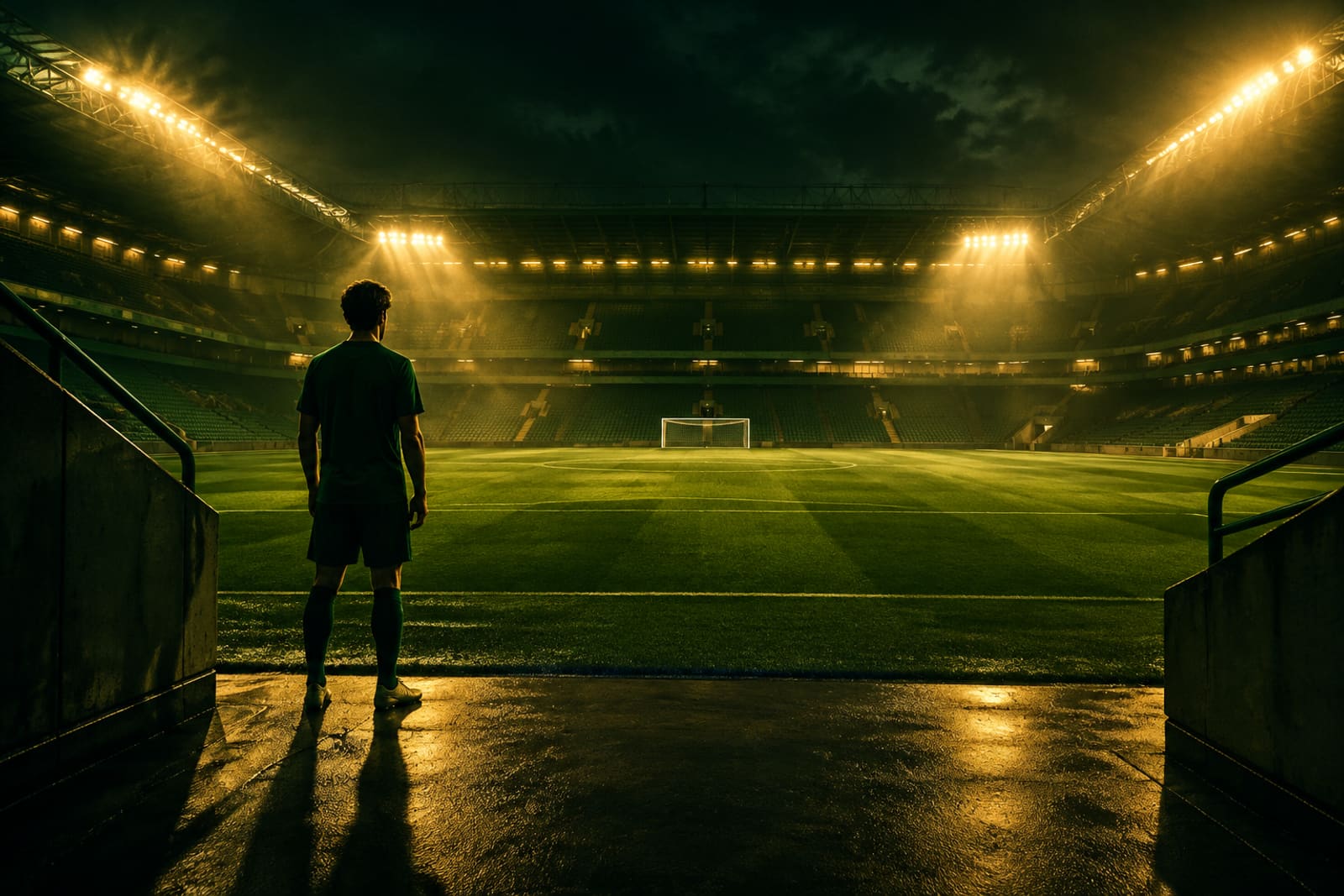 Einsame Gestalt im leeren Stadion